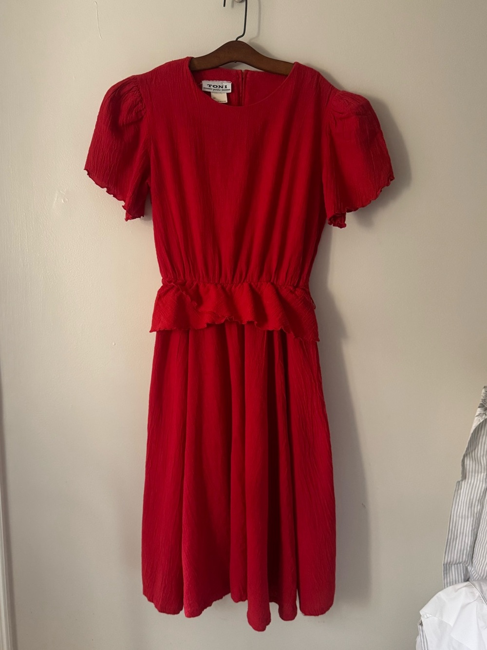 Vintage 100% Cotton Scarlet Mid Length Peplum Dress.